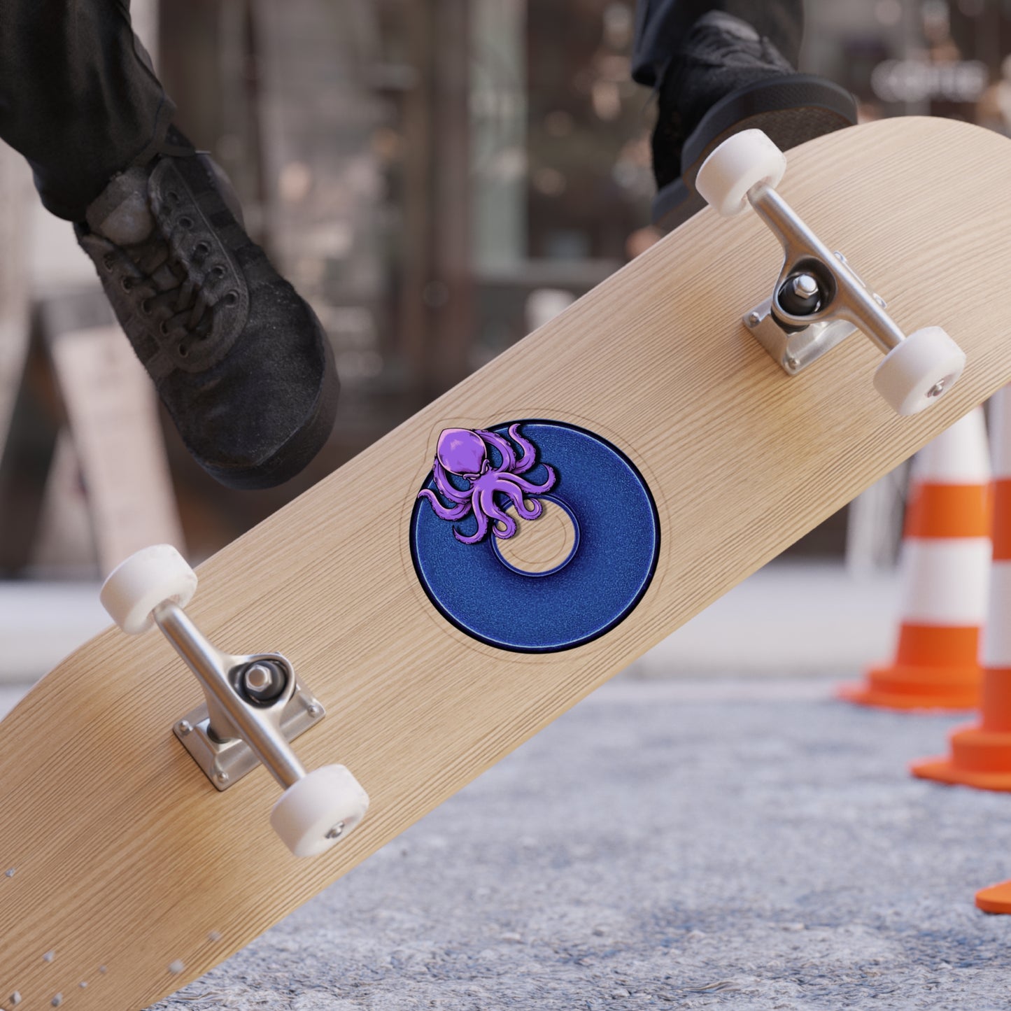 Donut Bumper/Outdoor Sticker - "Roger Moore's Donut" - variant 3 - blue donut w/octopus & hole - [Die-Cut] 6"x 6"