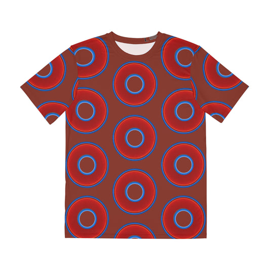 Multi-Beastie Giant Donut AOP Polyester Tee - red vivid donut print w/burnt umber background