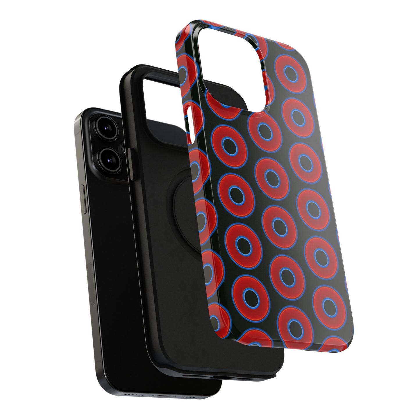 Impact-Resistant Lumpy Donut Case - red vivid donut print w/midnight moss background