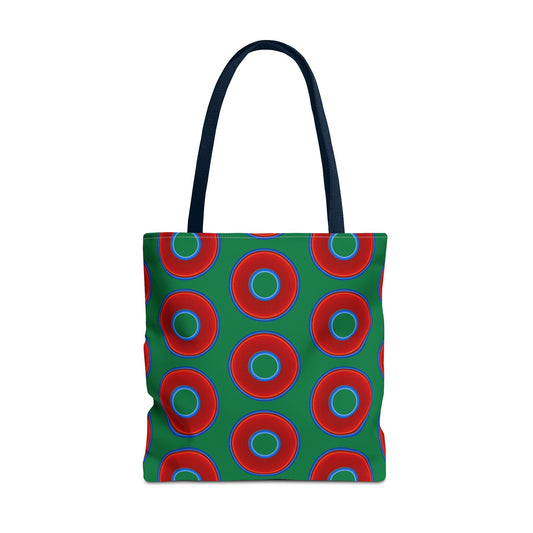 Lumpy Beach/Tote Bag - red vivid donuts w/green background