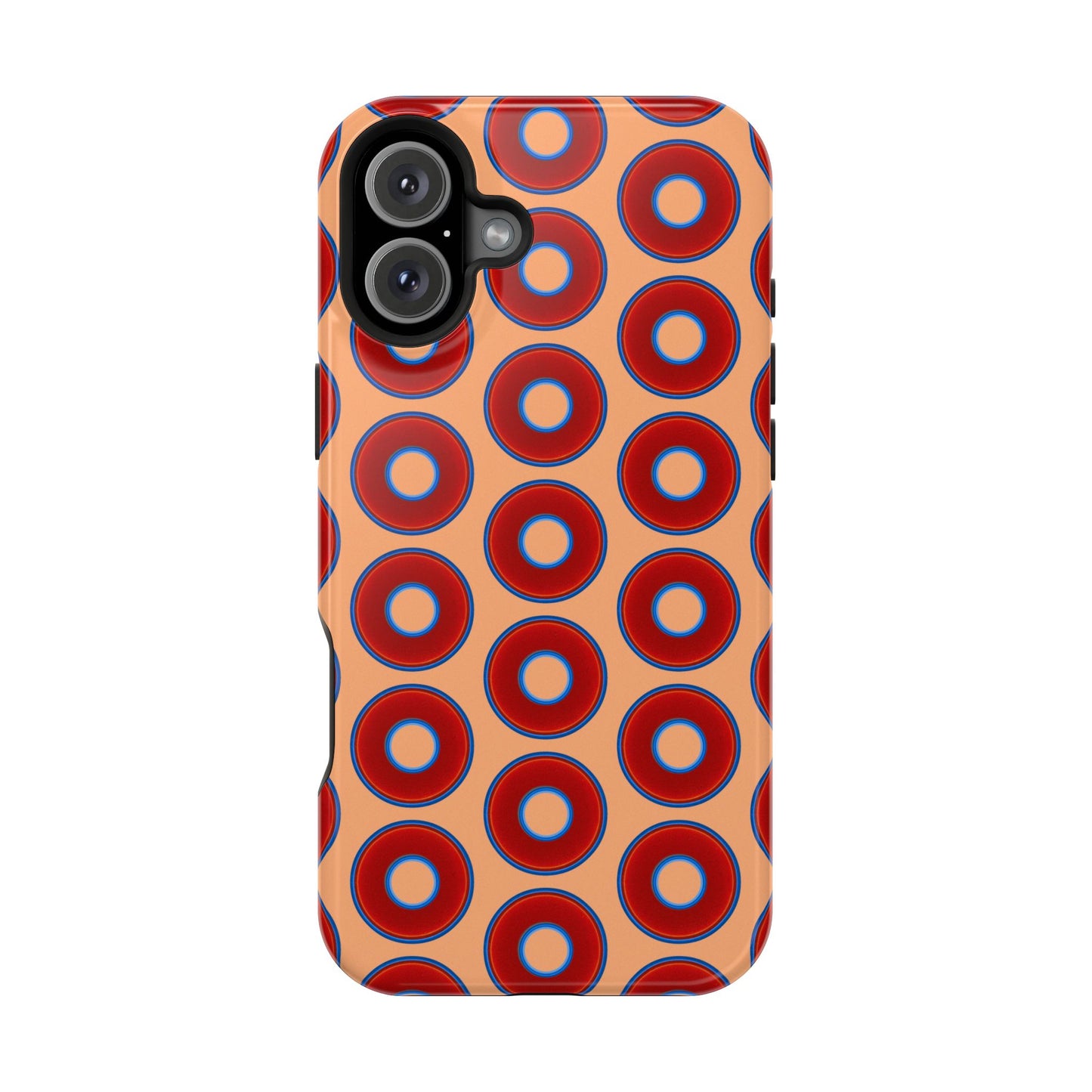 Impact-Resistant Lumpy Donut Case - red vivid donut print w/peach background