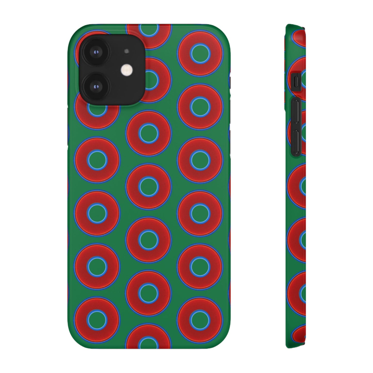 Lumpy Donut Snap Case - red vivid donut print w/green background