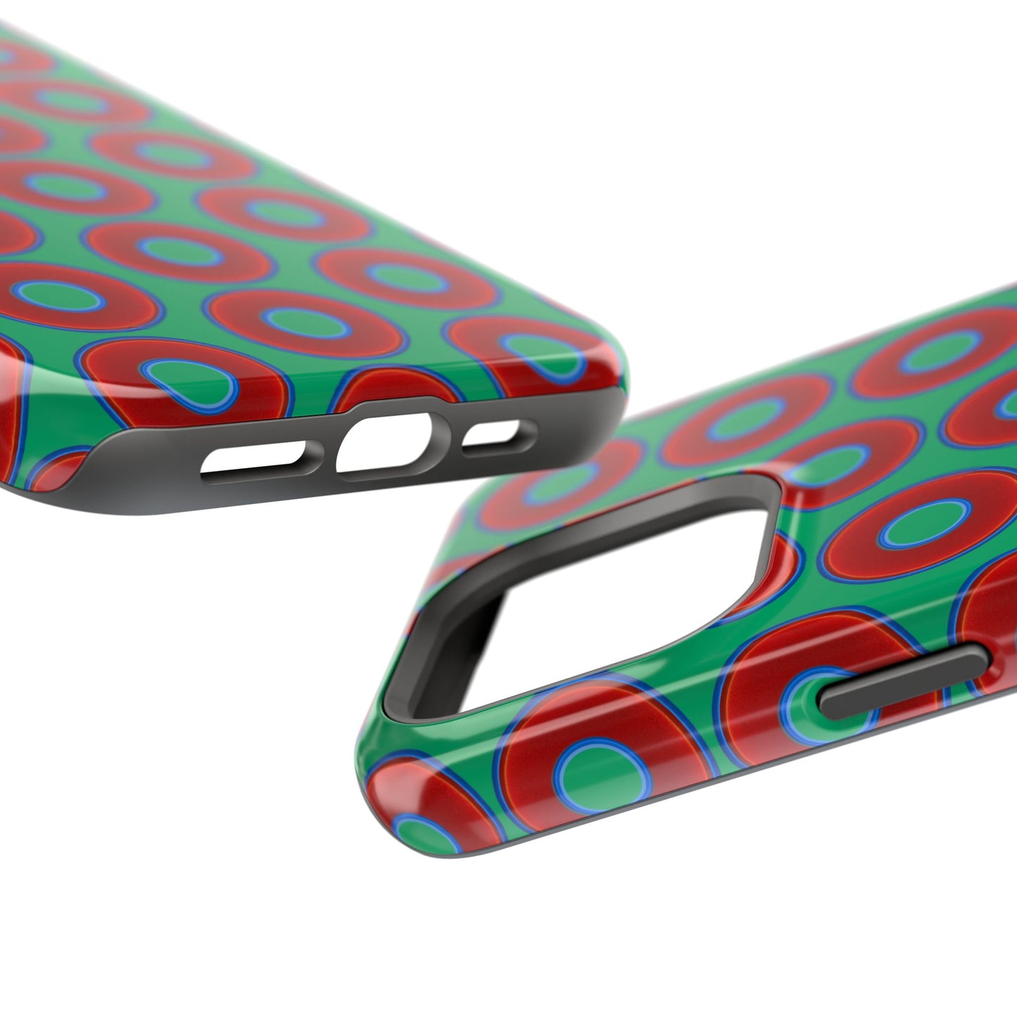 Magnetic Tough Donut Case - red vivid donut print w/jade green background