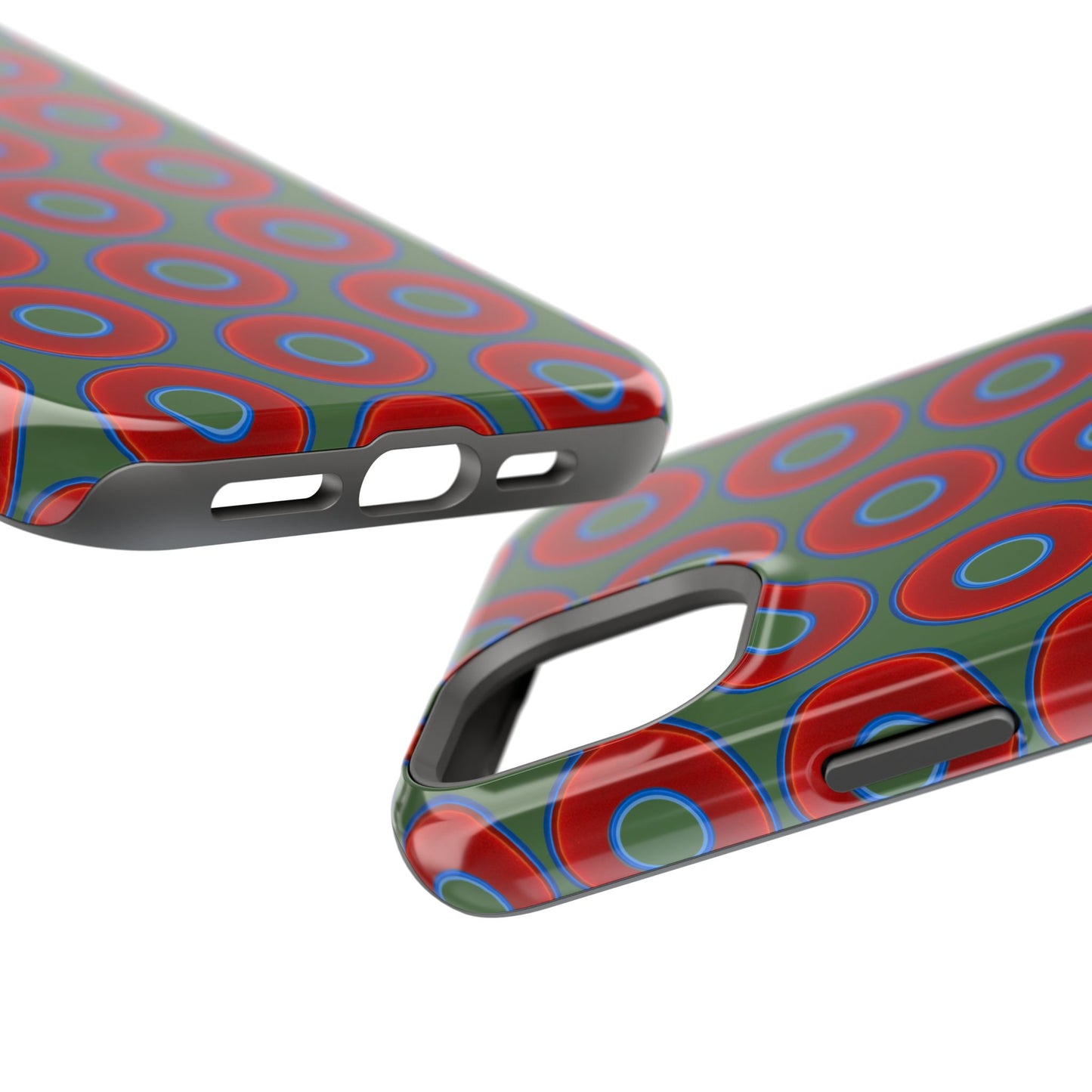 Magnetic Tough Donut Case - red vivid donut print w/dark Fenway green background