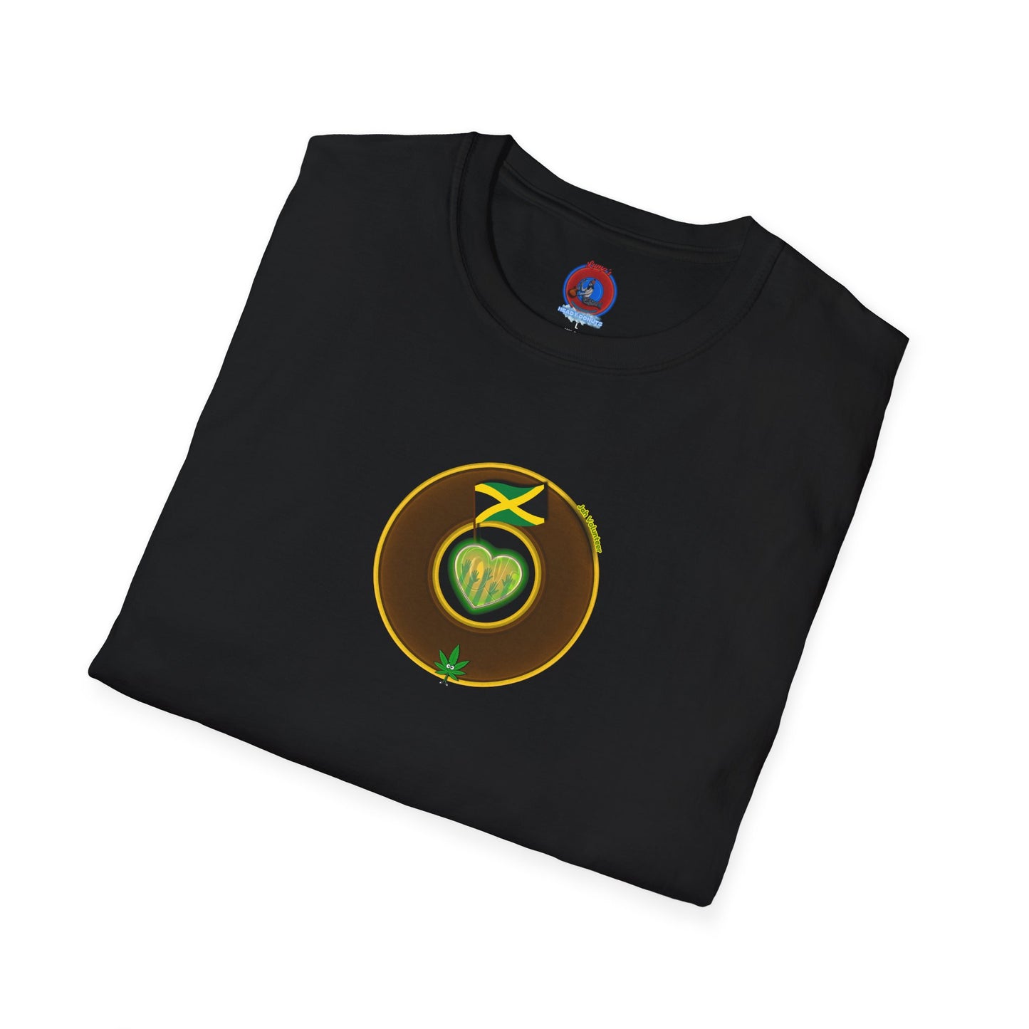 Classic Donut Tee - Unisex Soft-Style - "Jah Volunteers Protect Jah Love... and donuts!" - vivid brown/gold donut