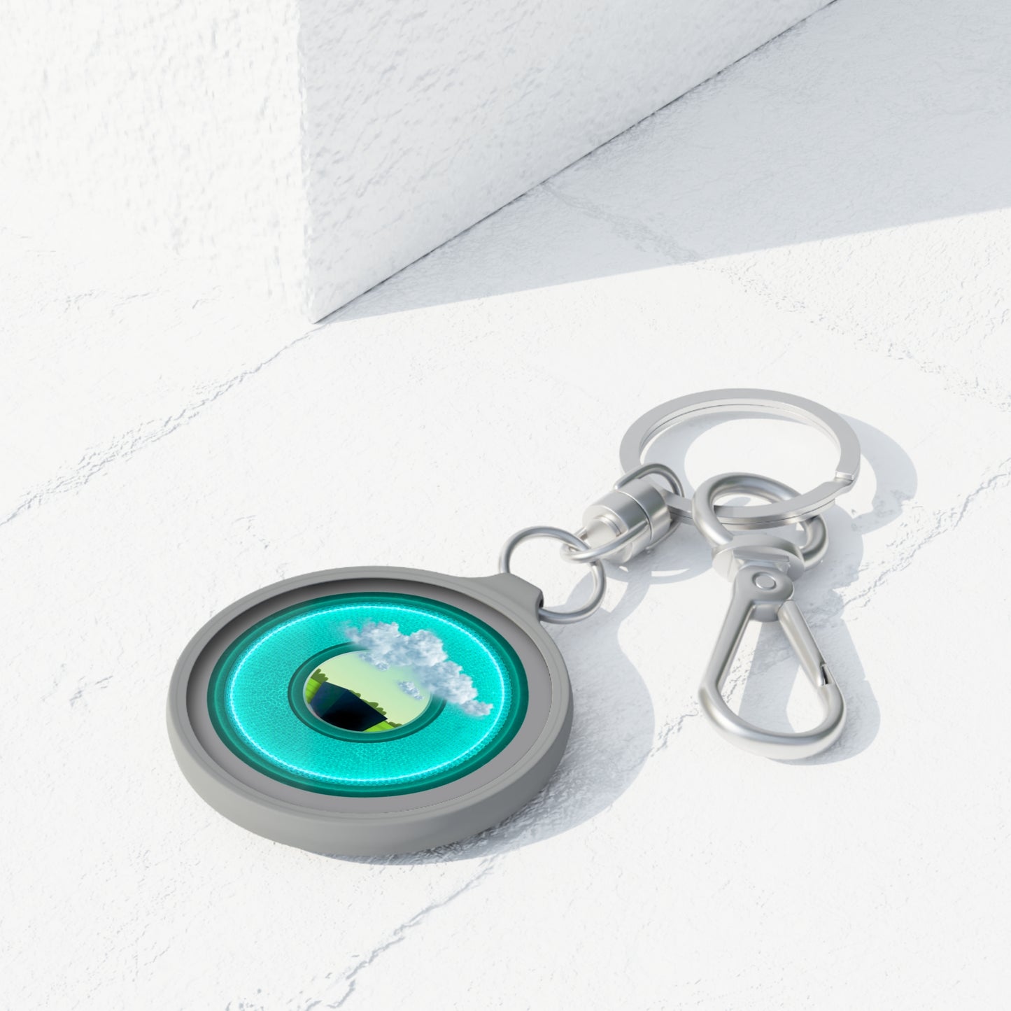 Lumpy Donut Keychain - "Got Rhombus? " - series 1.0 - variant 5 - turquoise/teal donut