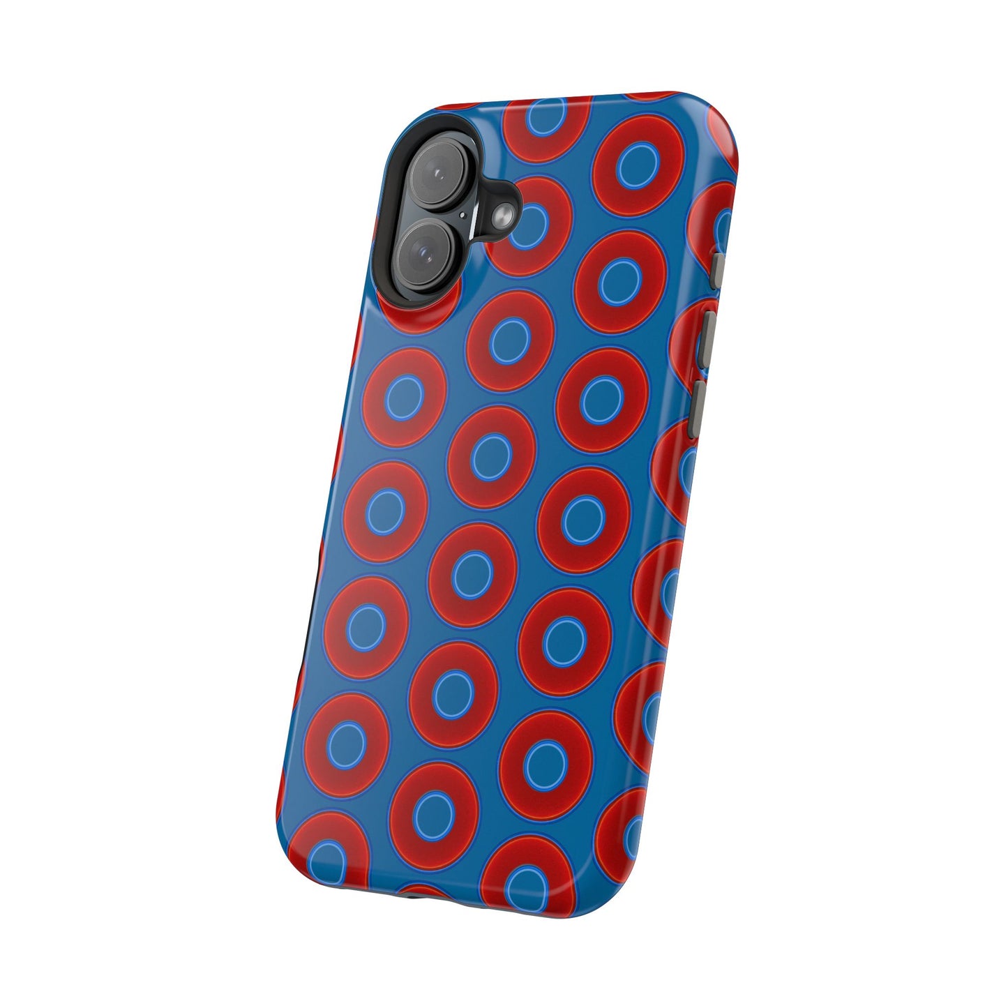 Magnetic Tough Donut Case - red vivid donut print w/wavy navy blue background