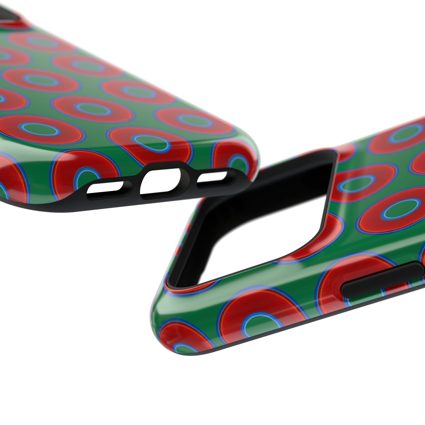 Impact-Resistant Lumpy Donut Case - red vivid donut print w/green background