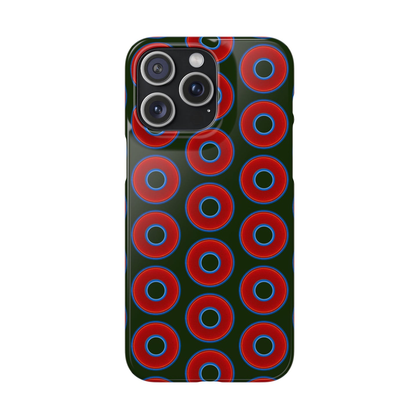 Lumpy Donut Snap Case - red vivid donut print w/deep forest green background