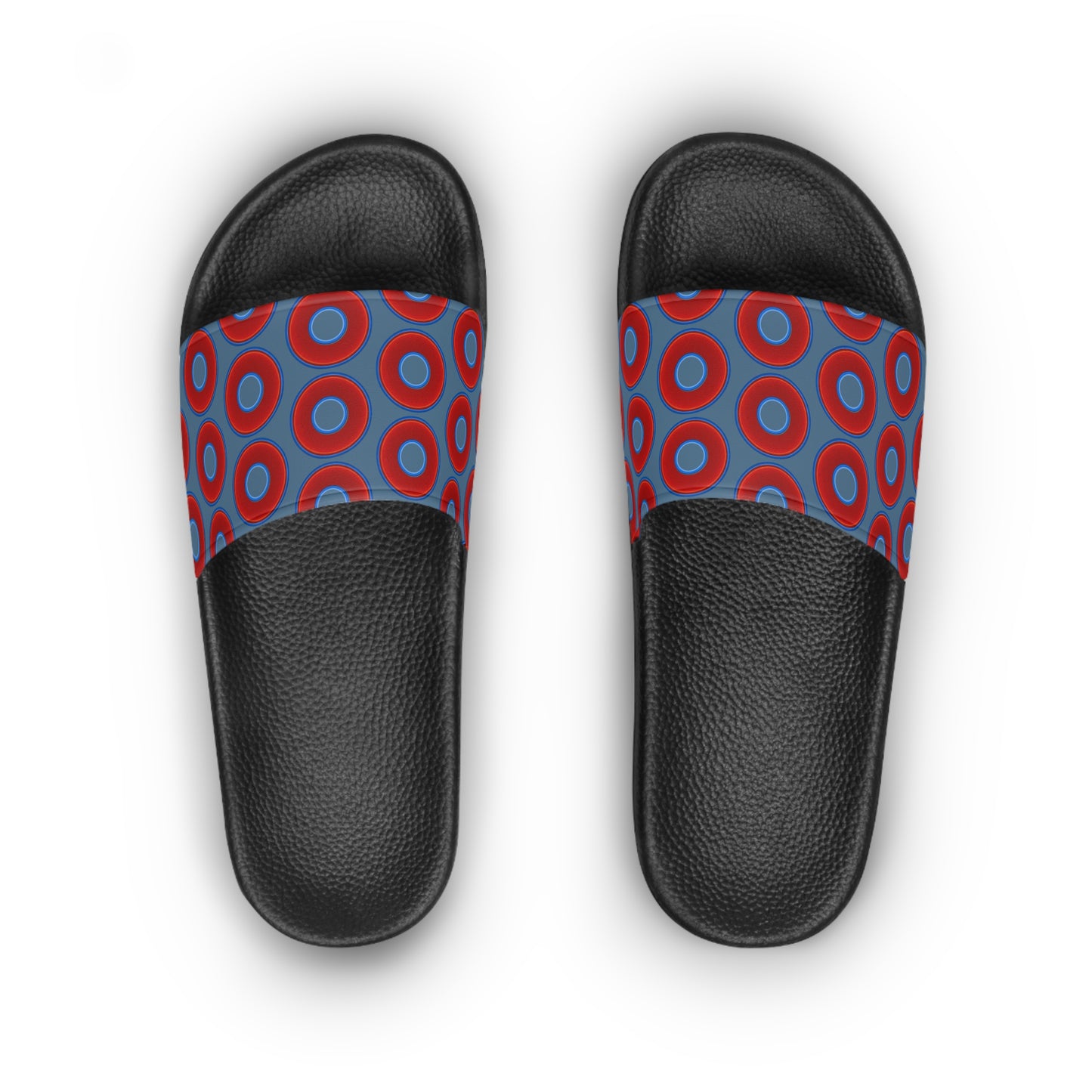Lumpy Sandals - slip-ons - red vivid donuts w/steel blue background
