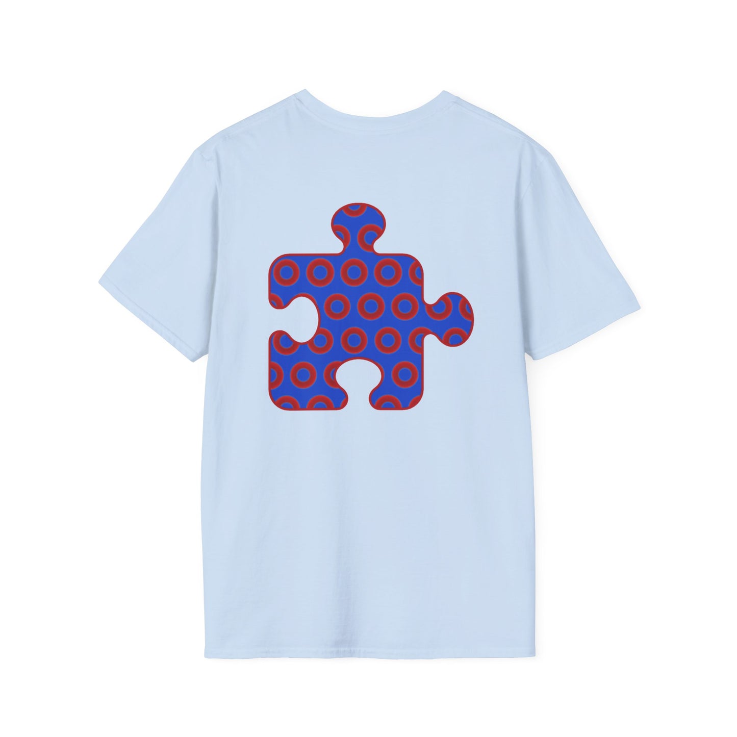 Classic Donut Tee - Unisex Soft-Style - "Trey's Completed Donut Pattern" - vivid red/blue puzzle pattern - variant 2