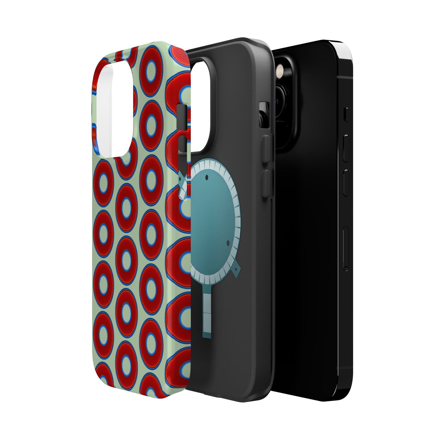 Magnetic Tough Donut Case - red vivid donut print w/seafoam green background
