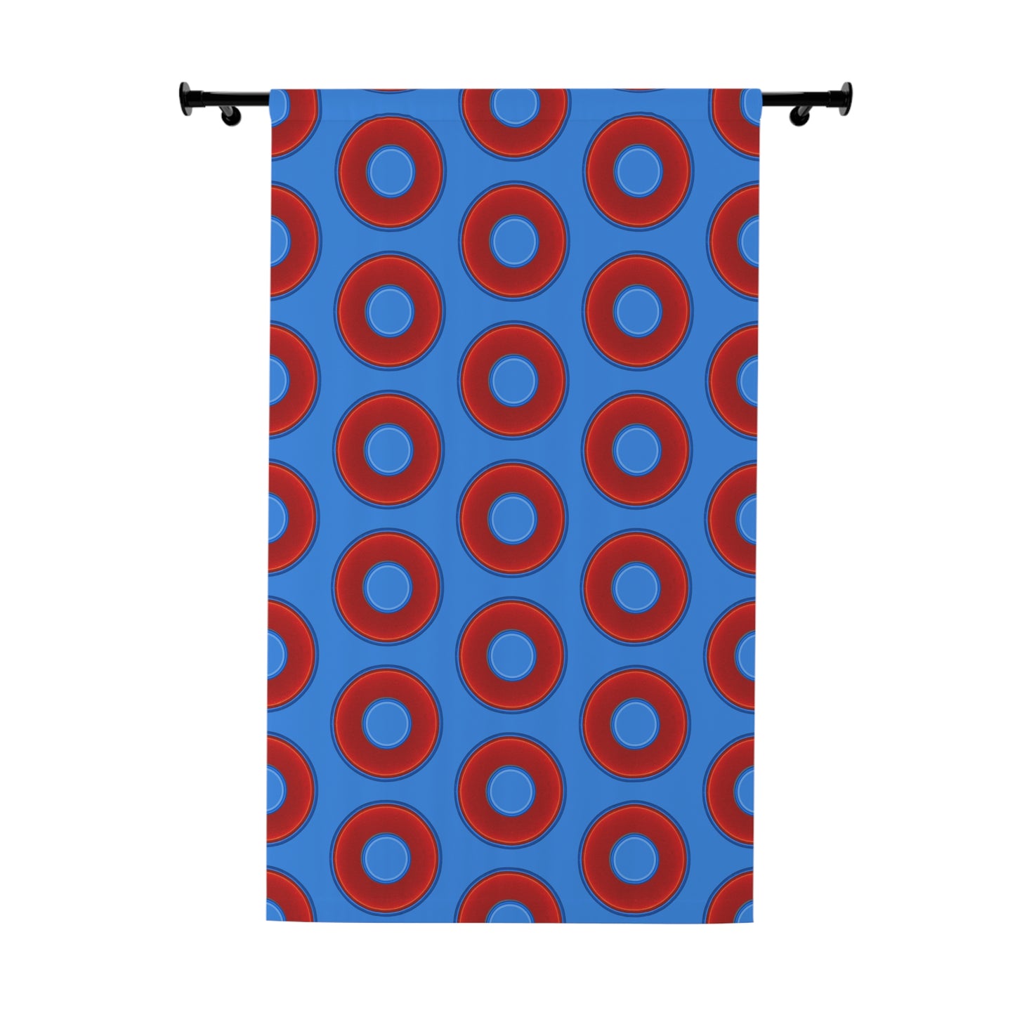 Lump's Heady Curtain w/Donuts - vivid red donut print - w/light royal blue background - [*1 Piece / 50" x 84"]