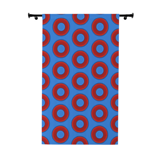 Lump's Heady Curtain w/Donuts - vivid red donut print - w/light royal blue background - [*1 Piece / 50" x 84"]