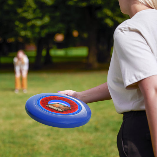 Lumpy Wham-O Donut Frisbee - "Helping Phriendly Phrisbee" - red/royal wide mouthed donut