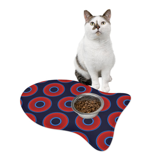 Wendy's Lumpy Pet Feed Mat - vivid red donuts w/midnight blue background