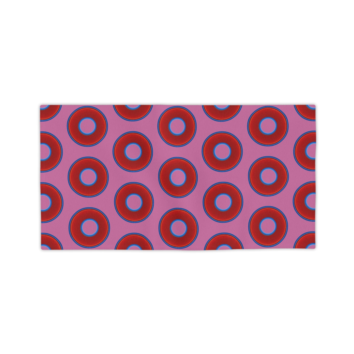 Lumpy Donut Towels - vivid red donuts w/pink background