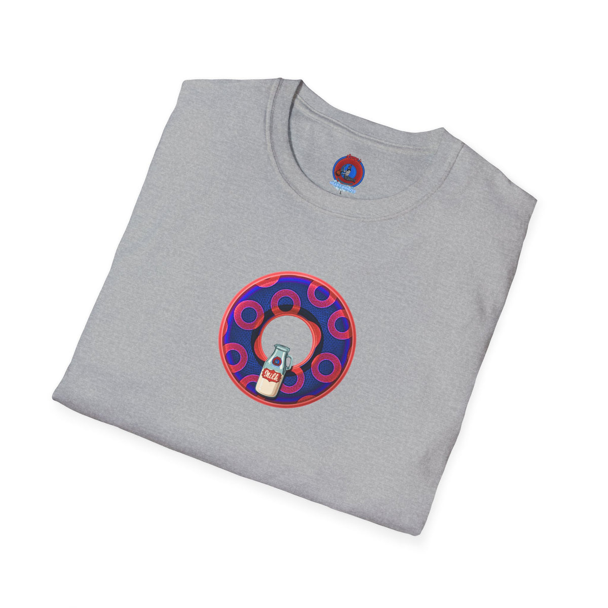 Classic Donut Tee - Unisex Soft-Style - "Wooked Cream - YEMSG Donut " - dark electric blue/red rustic paradox donut - variant 2