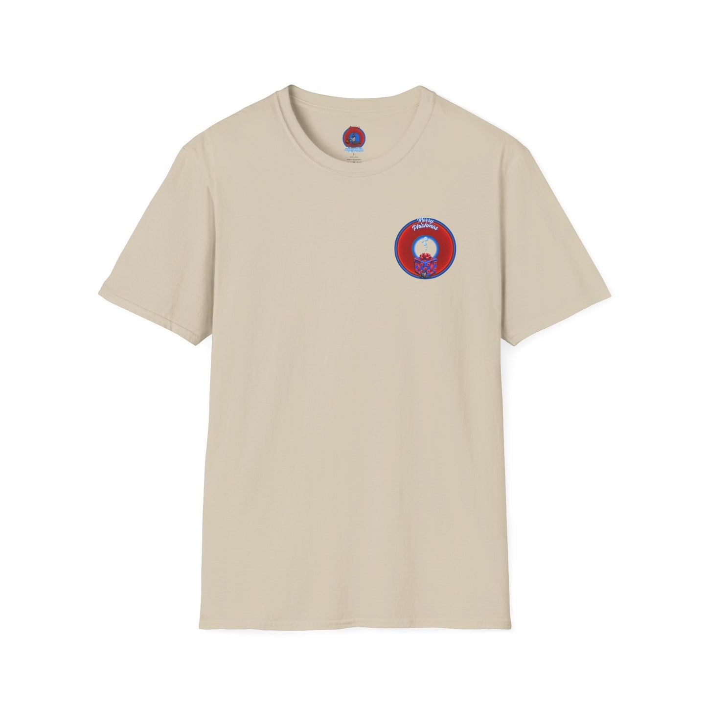 Classic Donut Tee - Unisex Soft-Style - "Phishmas Caroler's Tee " - vivid red/blue donut - variant 2