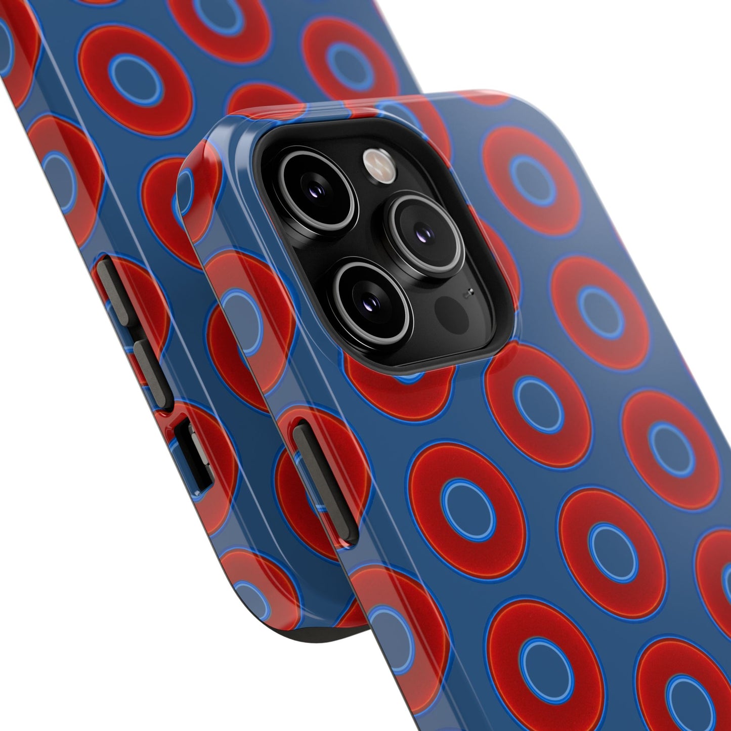 Impact-Resistant Lumpy Donut Case - red vivid donut print w/light navy blue background