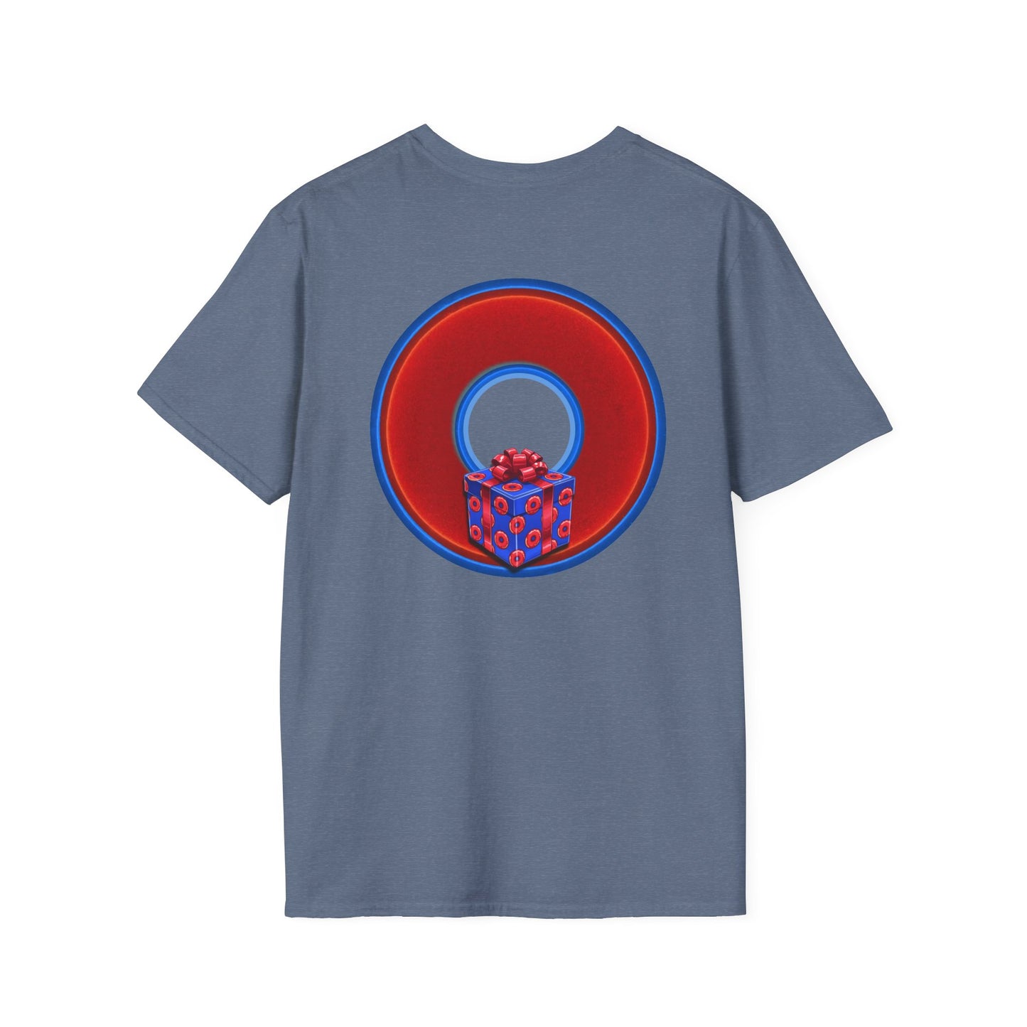 Classic Donut Tee - Unisex Soft-Style - "Phishmas Caroler's Tee " - vivid red/blue donut - variant 1