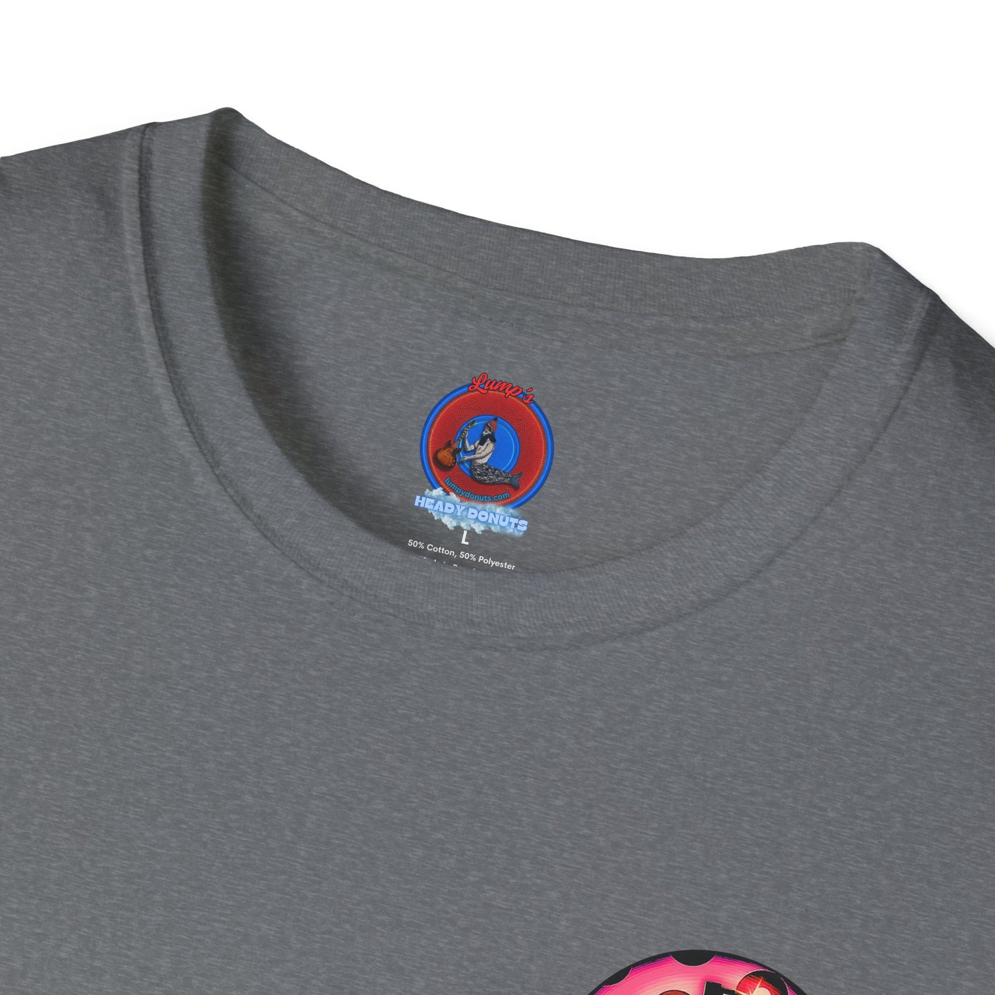 Classic Donut Tee - Unisex Soft-Style - "Would You Be My Donut?" - paradoxical faded magenta/red donut - variant 1
