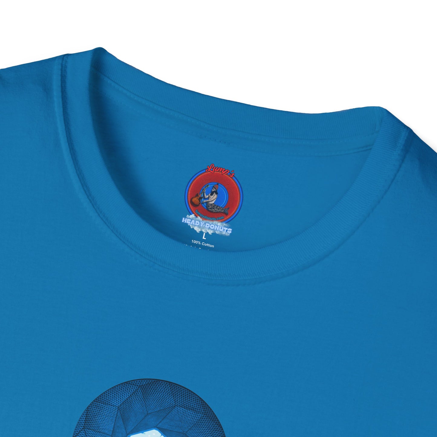 Coffee Traders Tee - Unisex Soft-Style - "Tasty Coffee" - paradoxical donut/cubed blue donut - variant 1 - It's Ice Cube's front/logo back