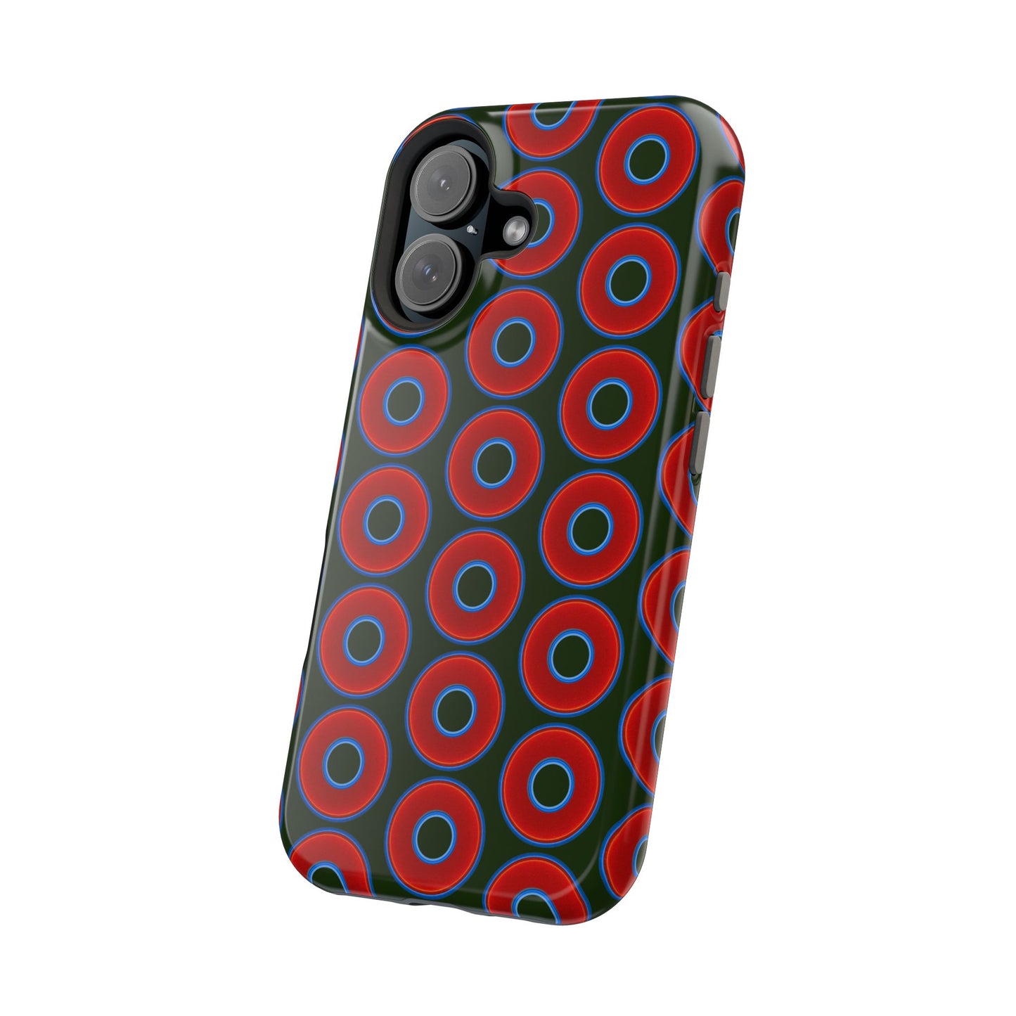 Magnetic Tough Donut Case - red vivid donut print w/deep forest green background