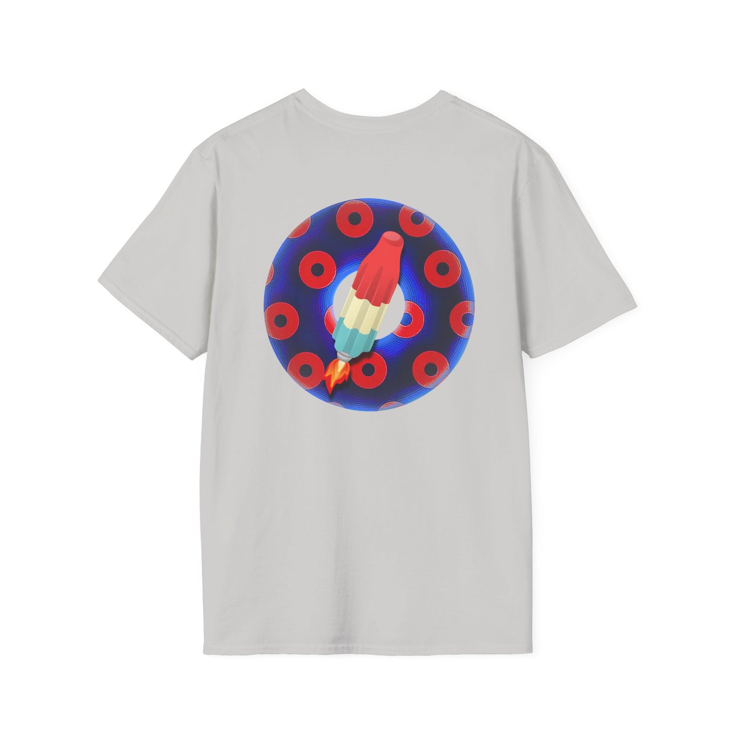 Classic Donut Tee - Unisex Soft-Style - "Blow this Popsicle Stand" - blue/red paradox bomb pop donut - variant 1