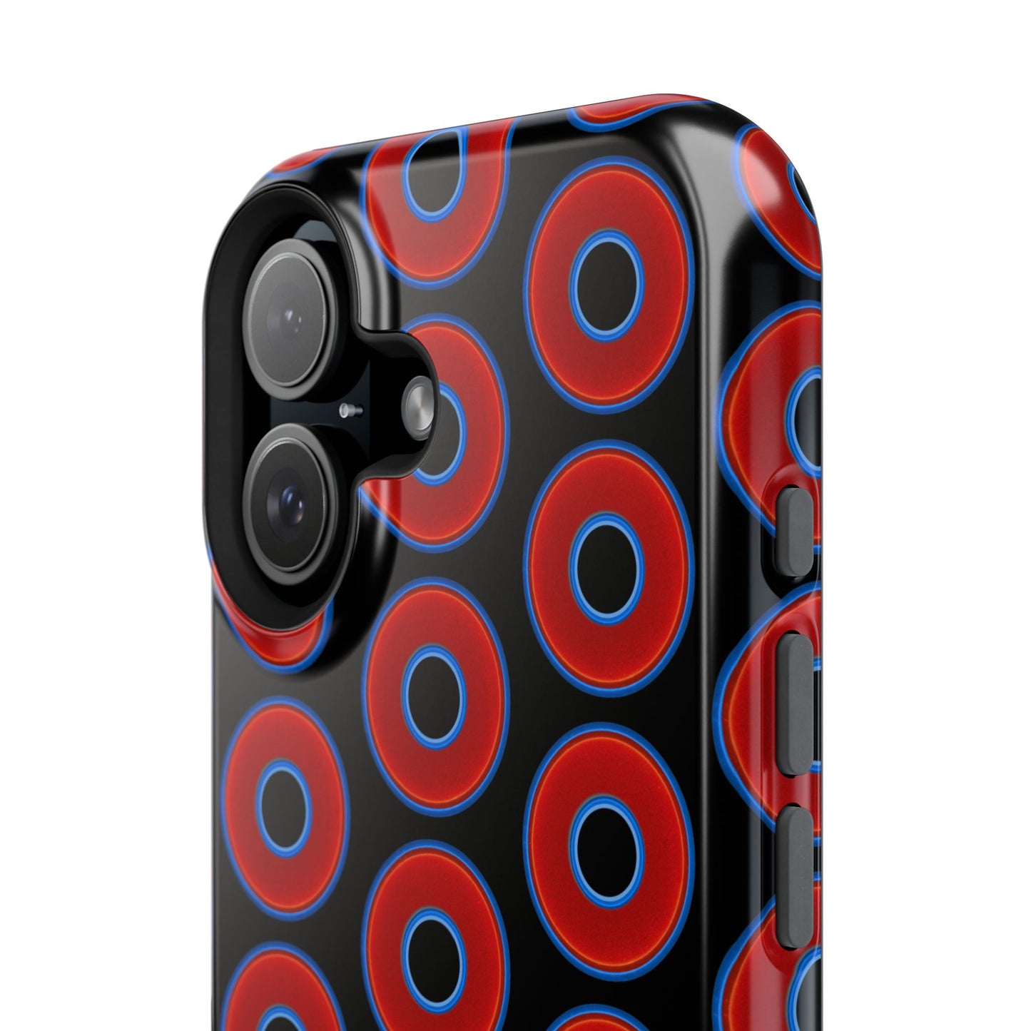 Impact-Resistant Lumpy Donut Case - red vivid donut print w/black background