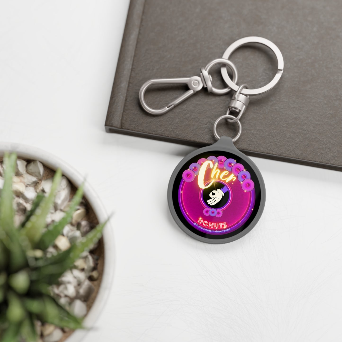 Lumpy Donut Keychain - "Cher-ing is Caring" - series 1.0 - variant 2 - magenta/purple donut w/baker's dozen - [*charitable donut]