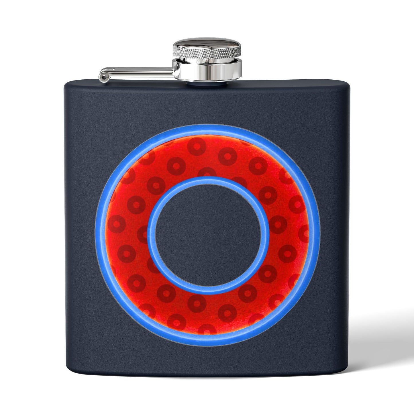 Lump's Donut Flask 6 oz -  Red/Blue Widemouthed Paradox Donut - [*w/your choice of 7 backgrounds]