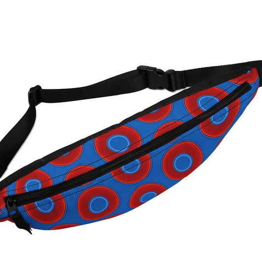 Lumpy Phanny Pack - vivid red donuts w/dark royal blue background