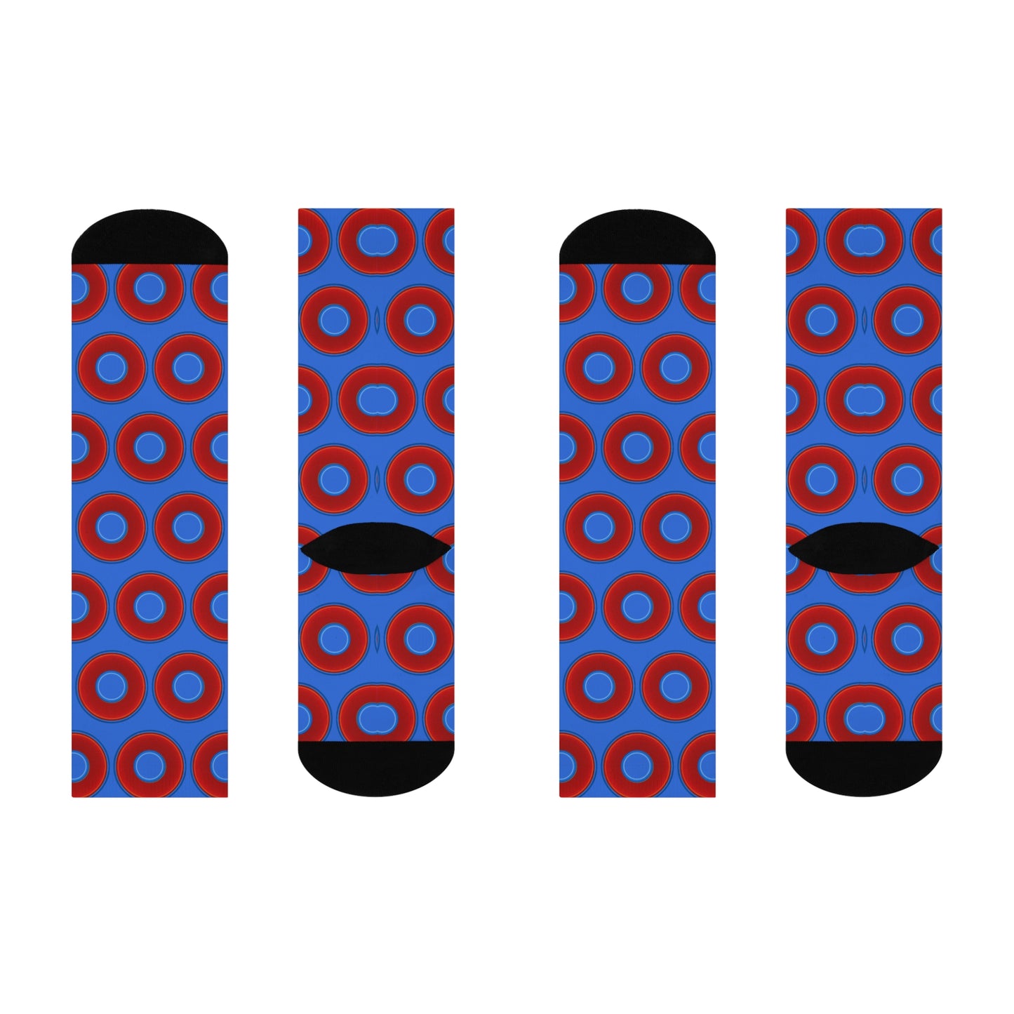Lumpy Sox - cushioned crew - vivid red donut print w/medium royal blue background