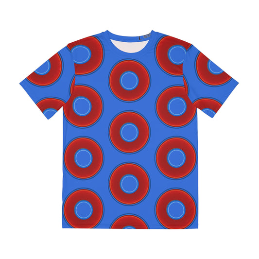 Multi-Beastie Giant Donut AOP Polyester Tee - red vivid donut print w/medium royal blue background