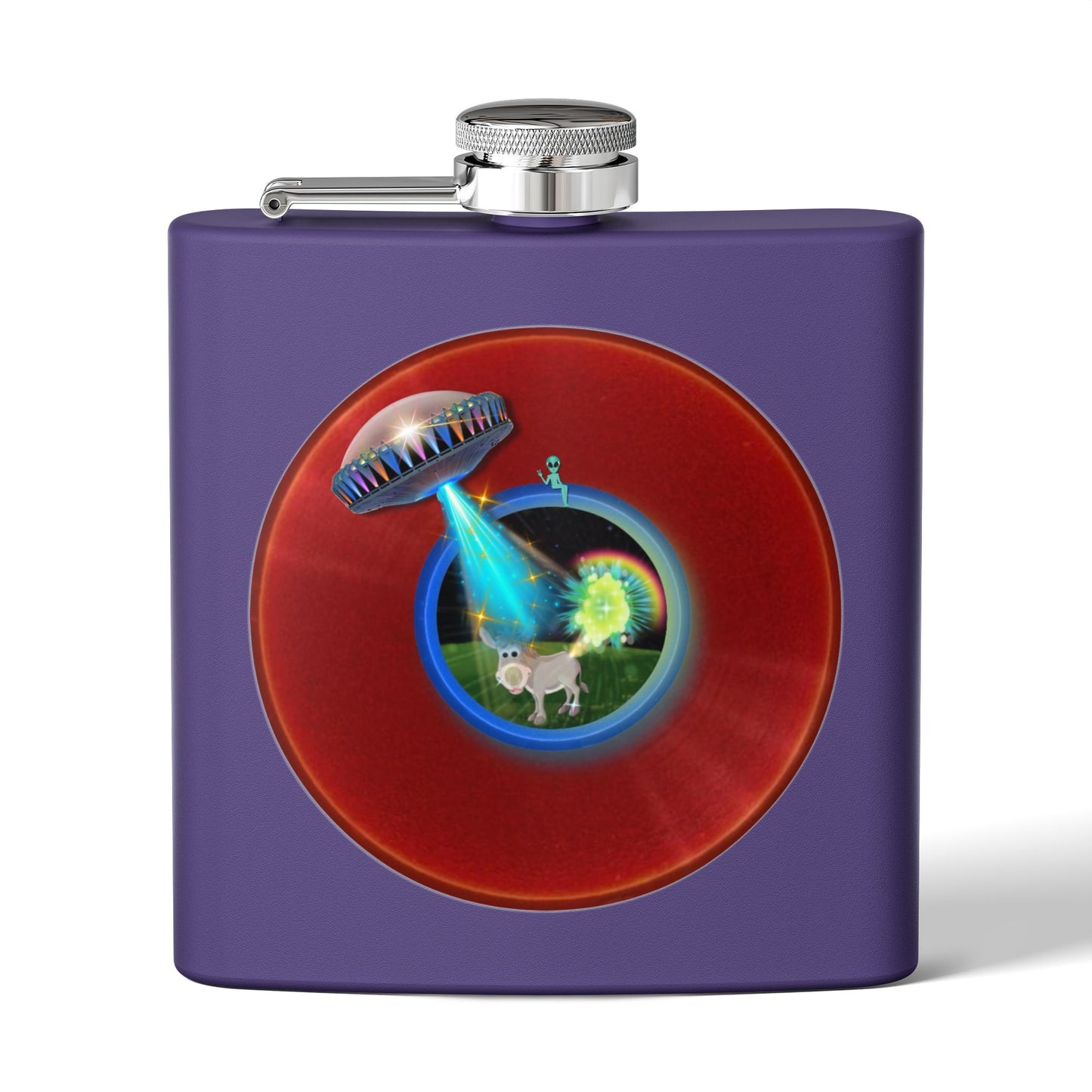 Lump's Donut Flask 6 oz -  "This Flask Scents of a Mule" - vivid red donut - [*w/your choice of 6 backgrounds]