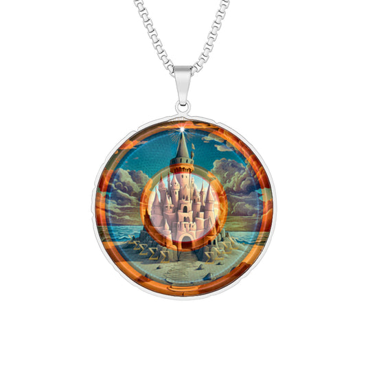 Lump's Heady Donut Necklace - 1" x 1" Stainless Steel Pendant - "The Donut Pendant that Tides Never Reached" - rustic blue/orange cartoon donut - variant 1