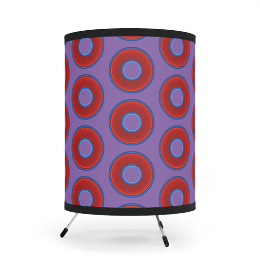 Lumpy Tripod Donut Lamp - vivid red donuts w/light purple background