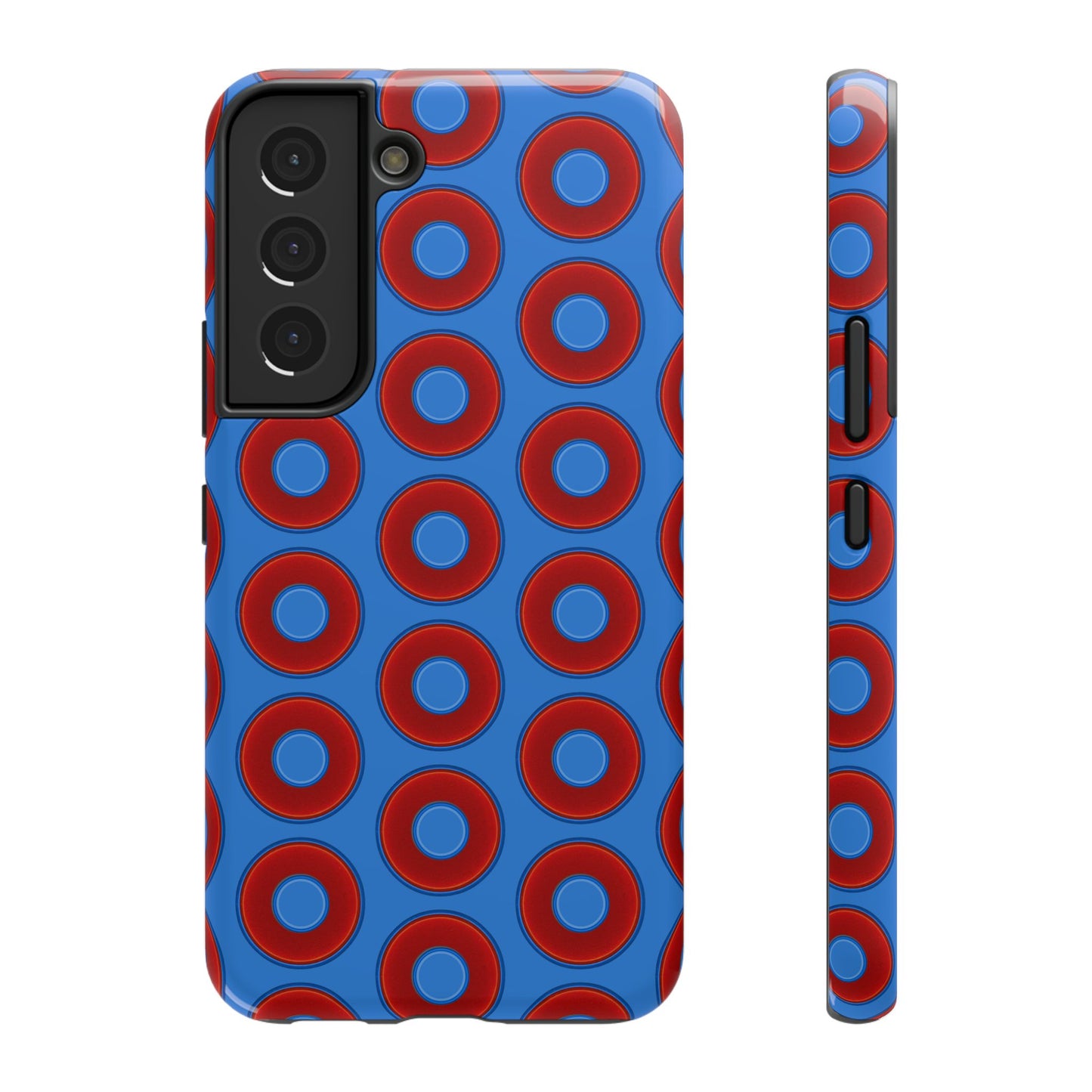 Impact-Resistant Lumpy Donut Case - red vivid donut print w/light royal blue background