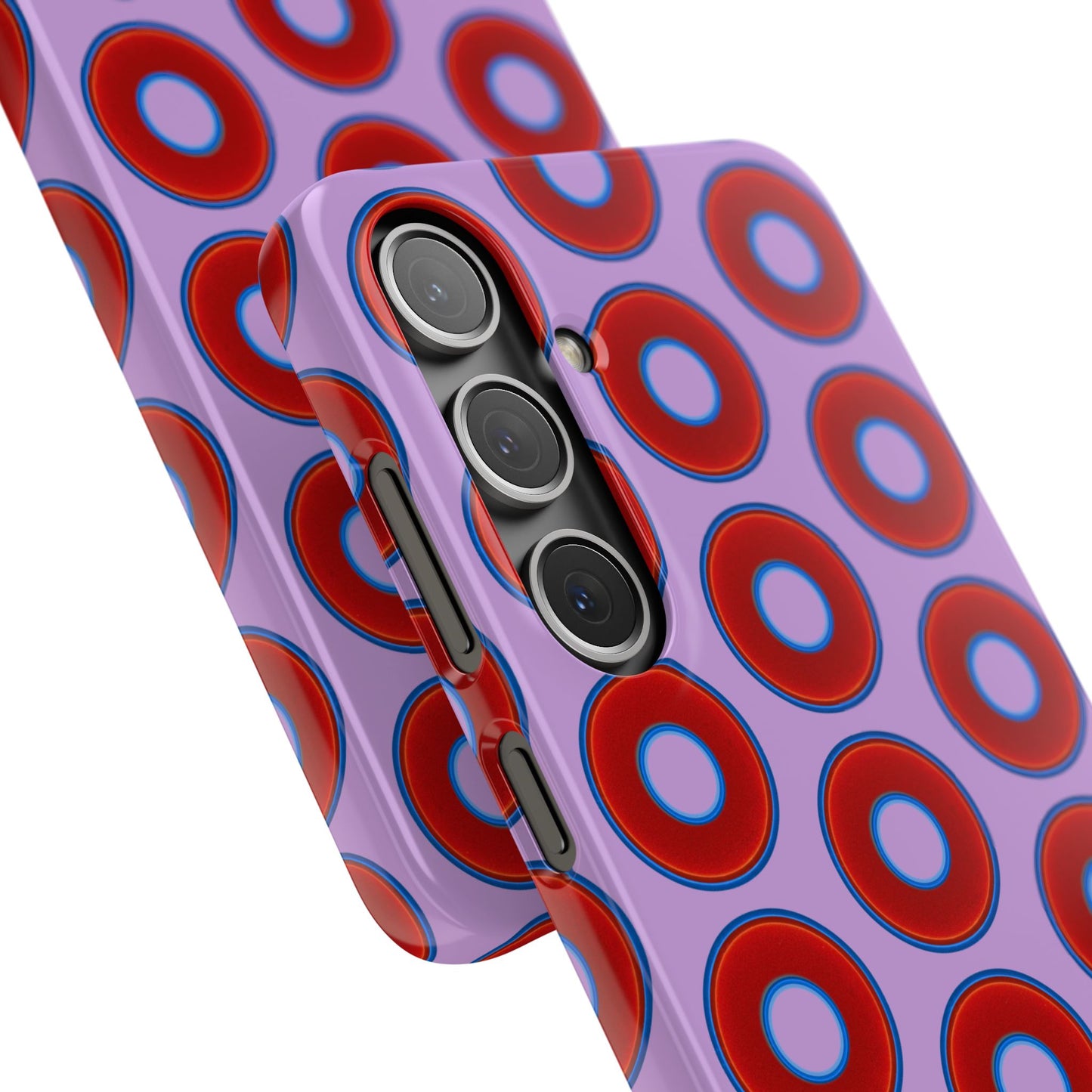 Lumpy Donut Snap Case - red vivid donut print w/wisteria purple background