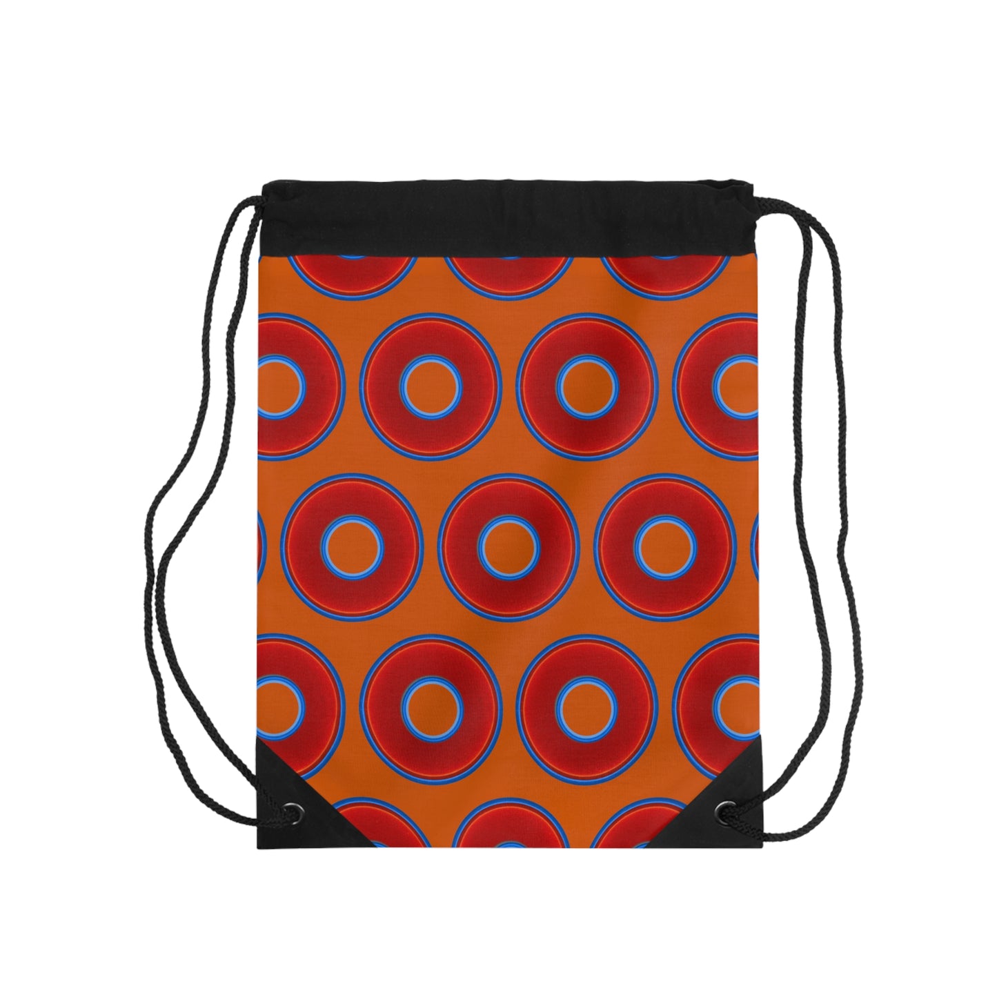 Lumpy Donut Drawstring Bag - red vivid donuts print w/dark orange background