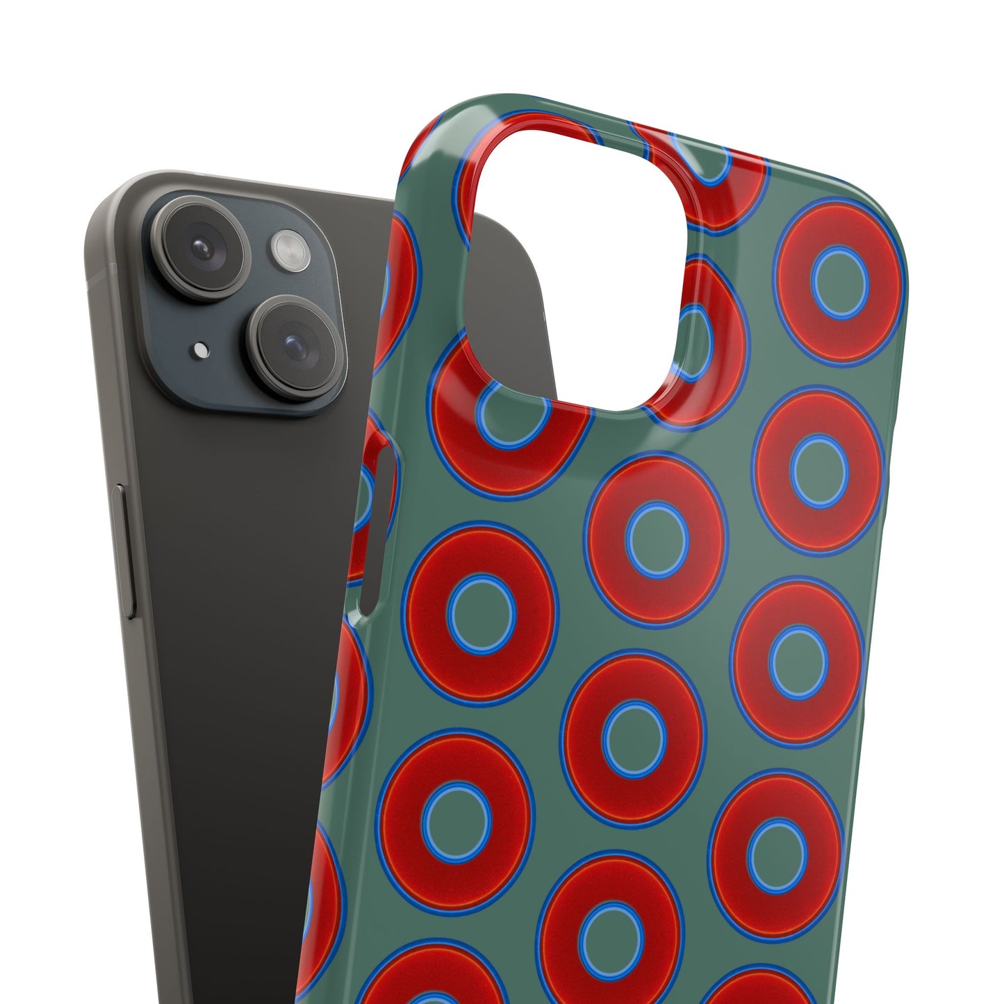 Lumpy Donut Snap Case - red vivid donut print w/Fenway green background
