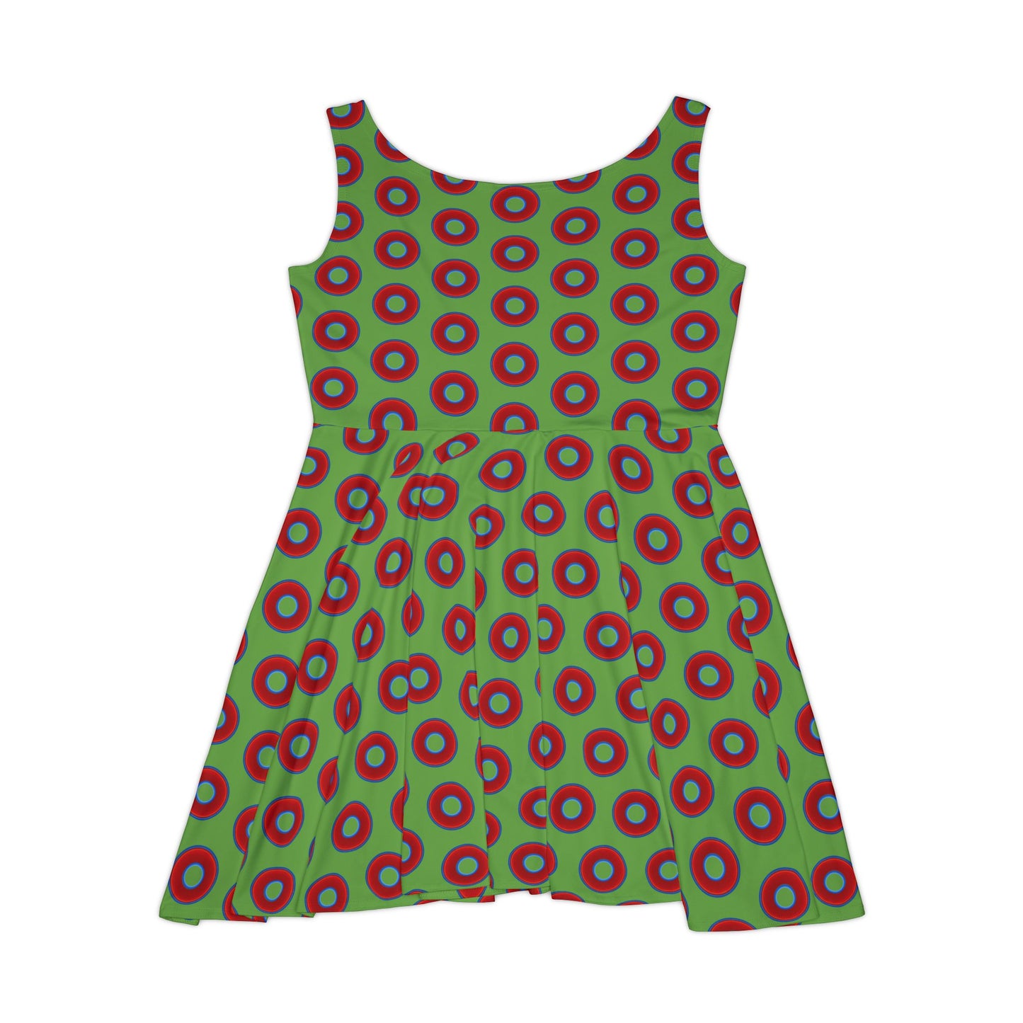 Women's Skater Donut Dress - vivid red donut print w/light green background