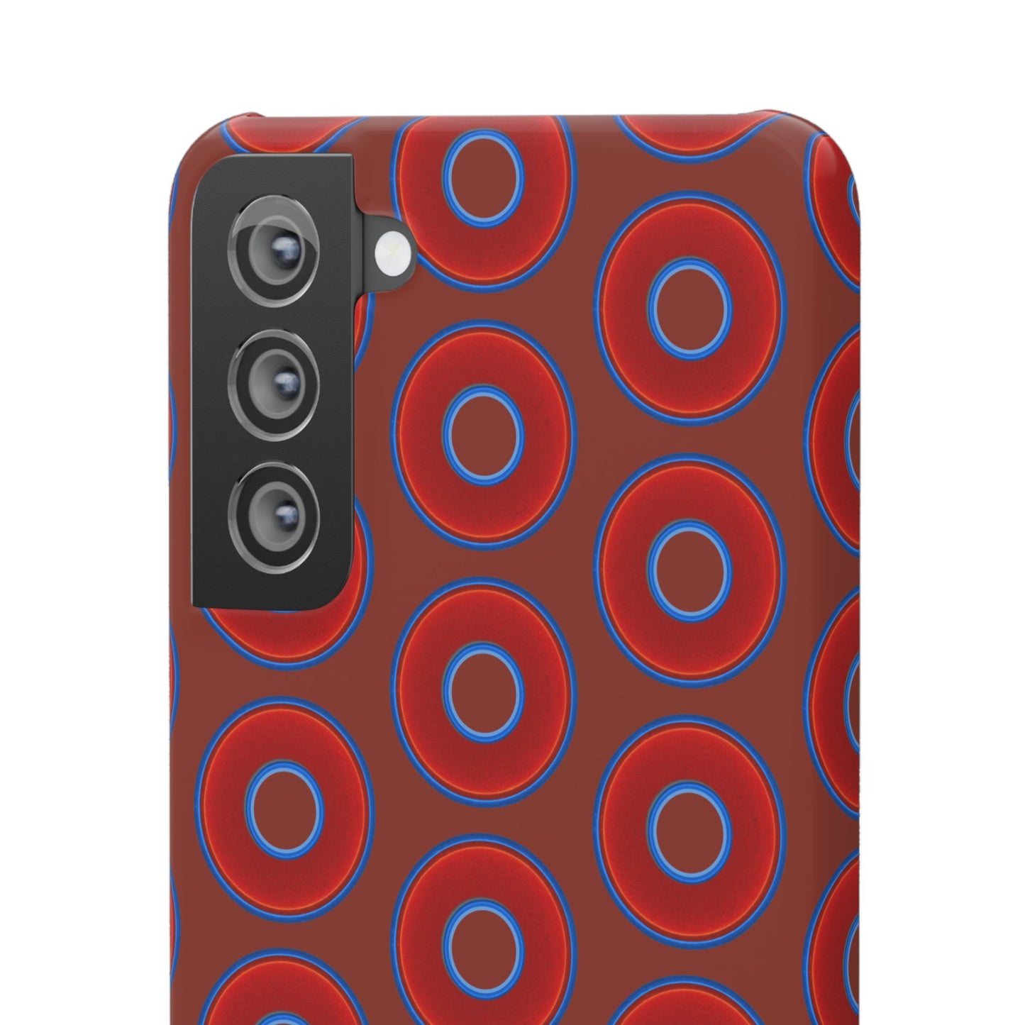 Lumpy Donut Snap Case - red vivid donut print w/burnt umber background