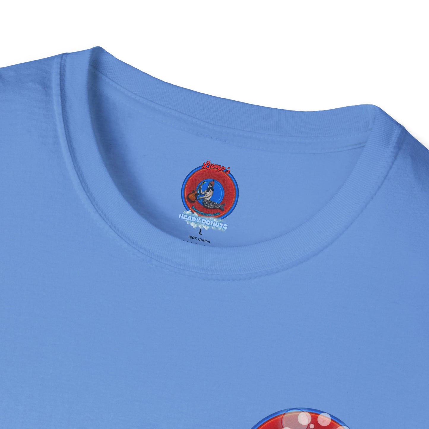Classic Donut Tee - Unisex Soft-Style - "Bubbler's Donut Tee" - vivid red/blue donut