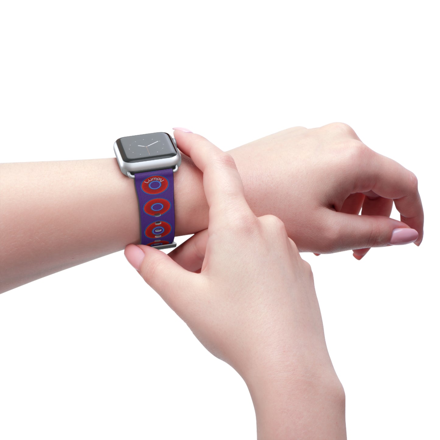Lumpy Donut Wristband - compatible w/apple watch - red vivid donuts w/dark purple background