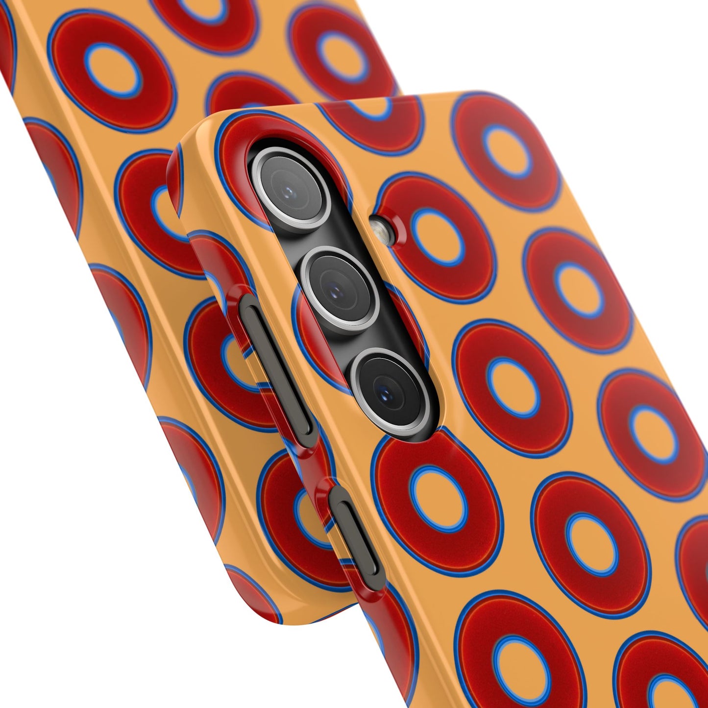 Lumpy Donut Snap Case - red vivid donut print w/creamcicle orange background
