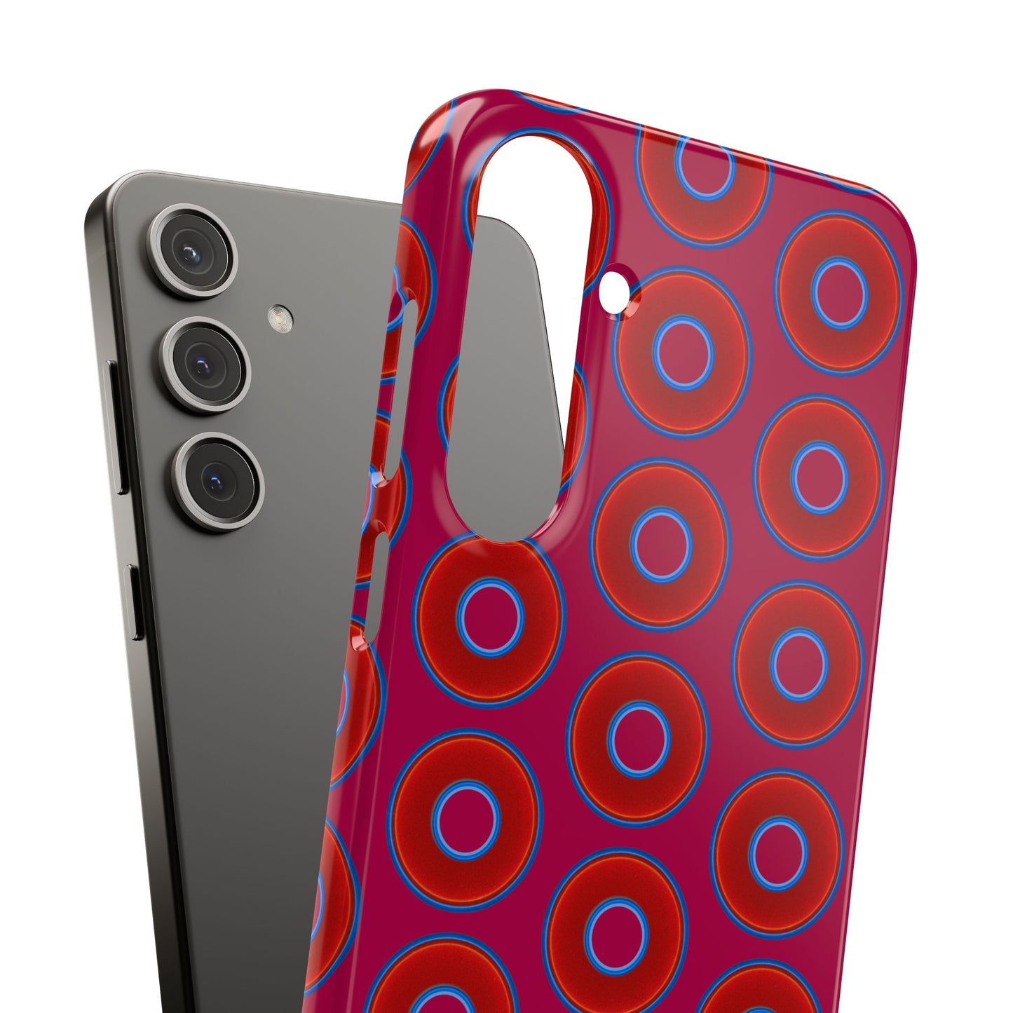 Lumpy Donut Snap Case - red vivid donut print w/dark magenta background