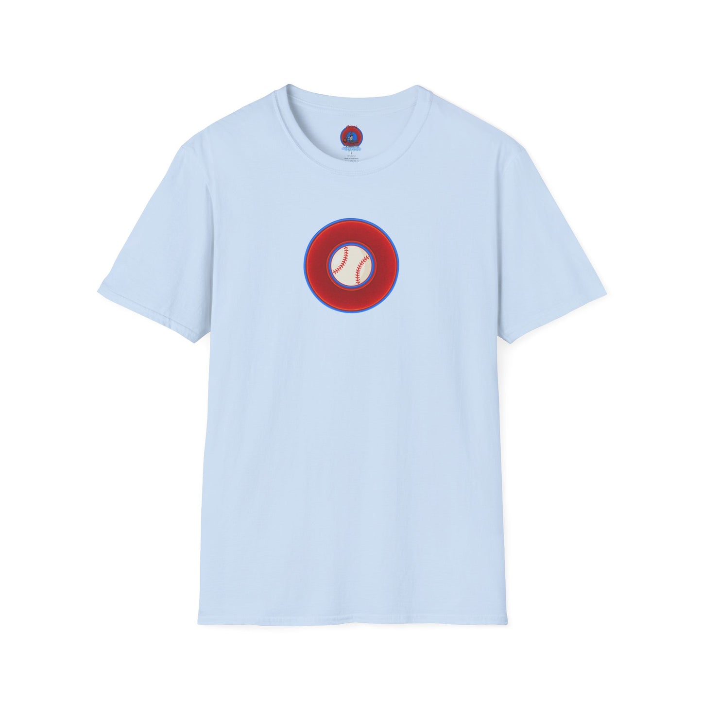 Classic Donut Tee - Unisex Soft-Style - "Phenway Ballpark Donuts" - vivid red/blue donut - variant 4