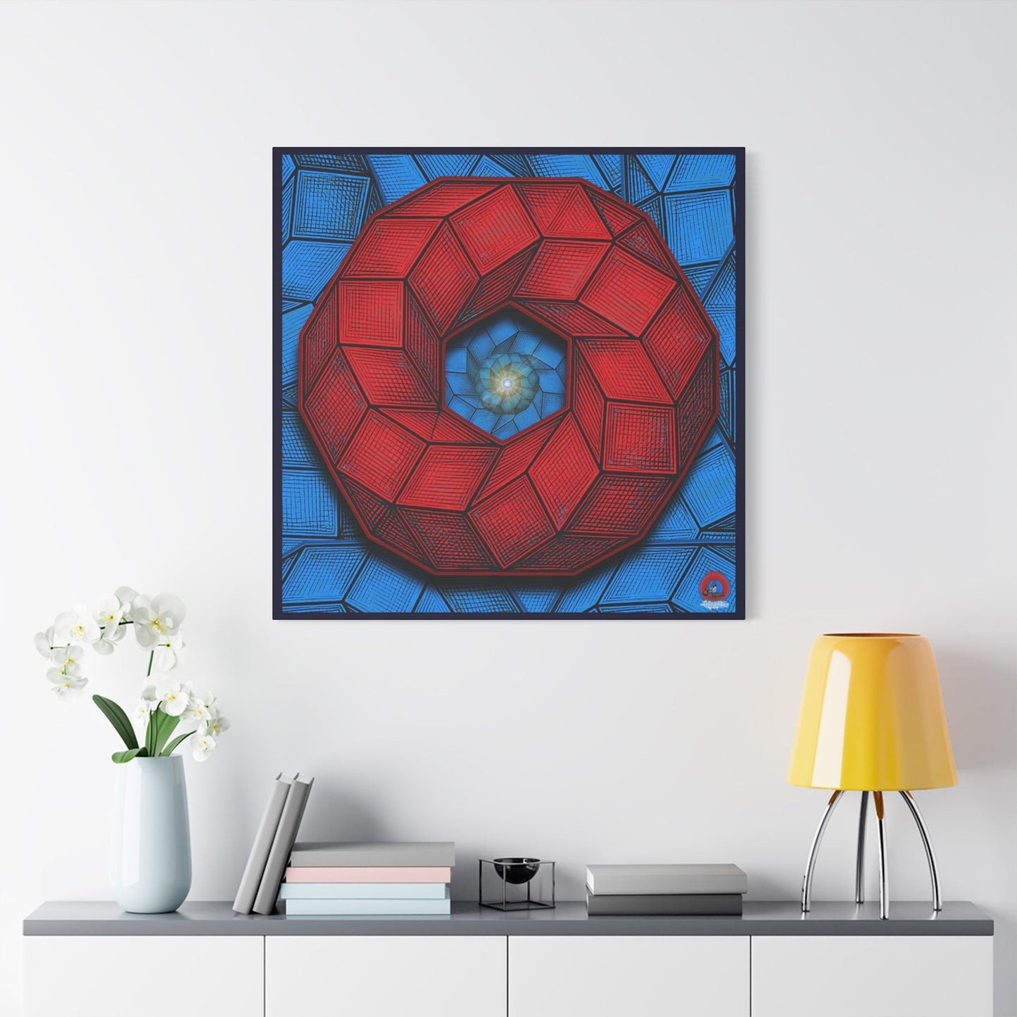 GIANT  Canvas [36" x 36"] - "The Cubalistic Donut" - red cubed donuts